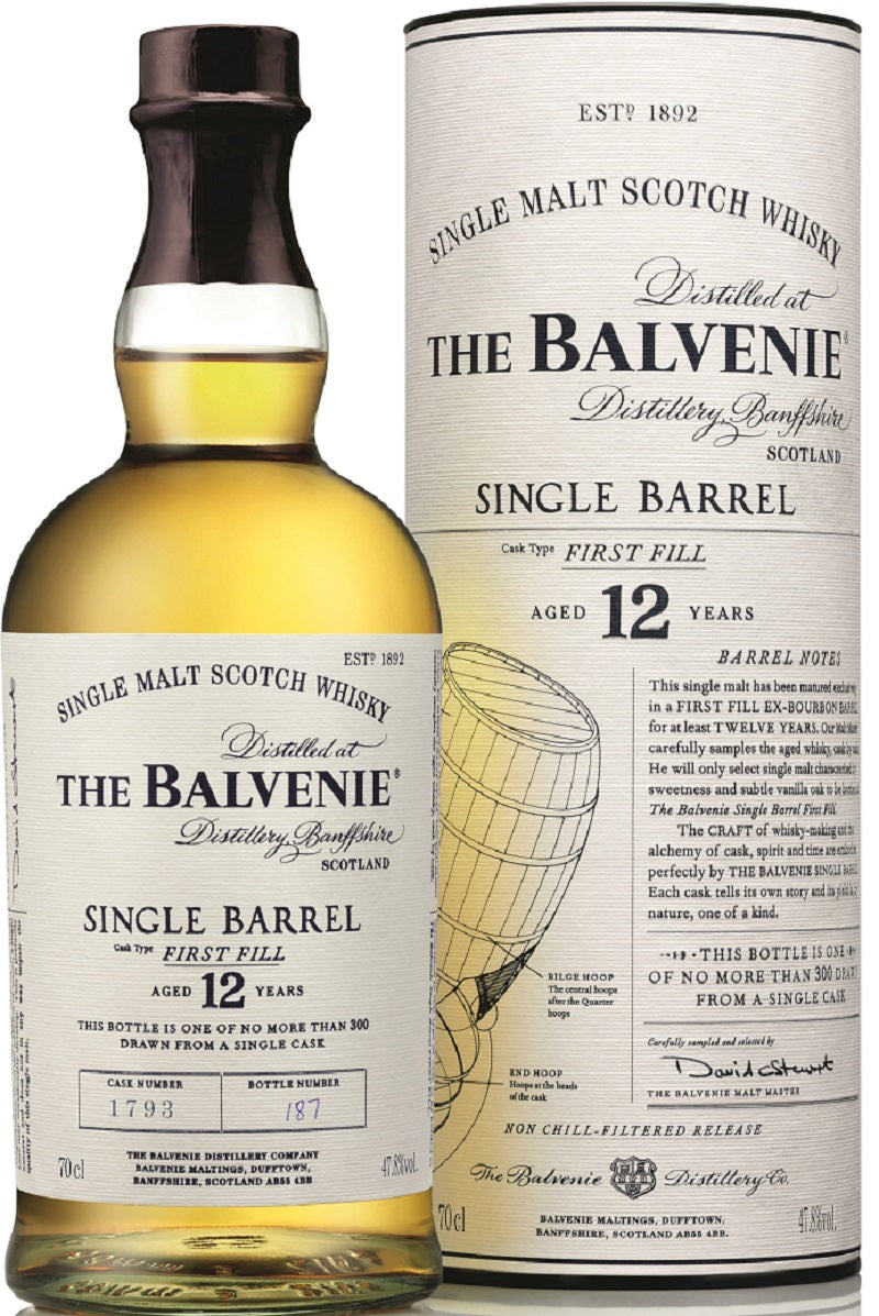 Bottle of The Balvenie 12-Year-Old Single Barrel, Single Malt Scotch Whisky, 47.8% - The Spirits Room