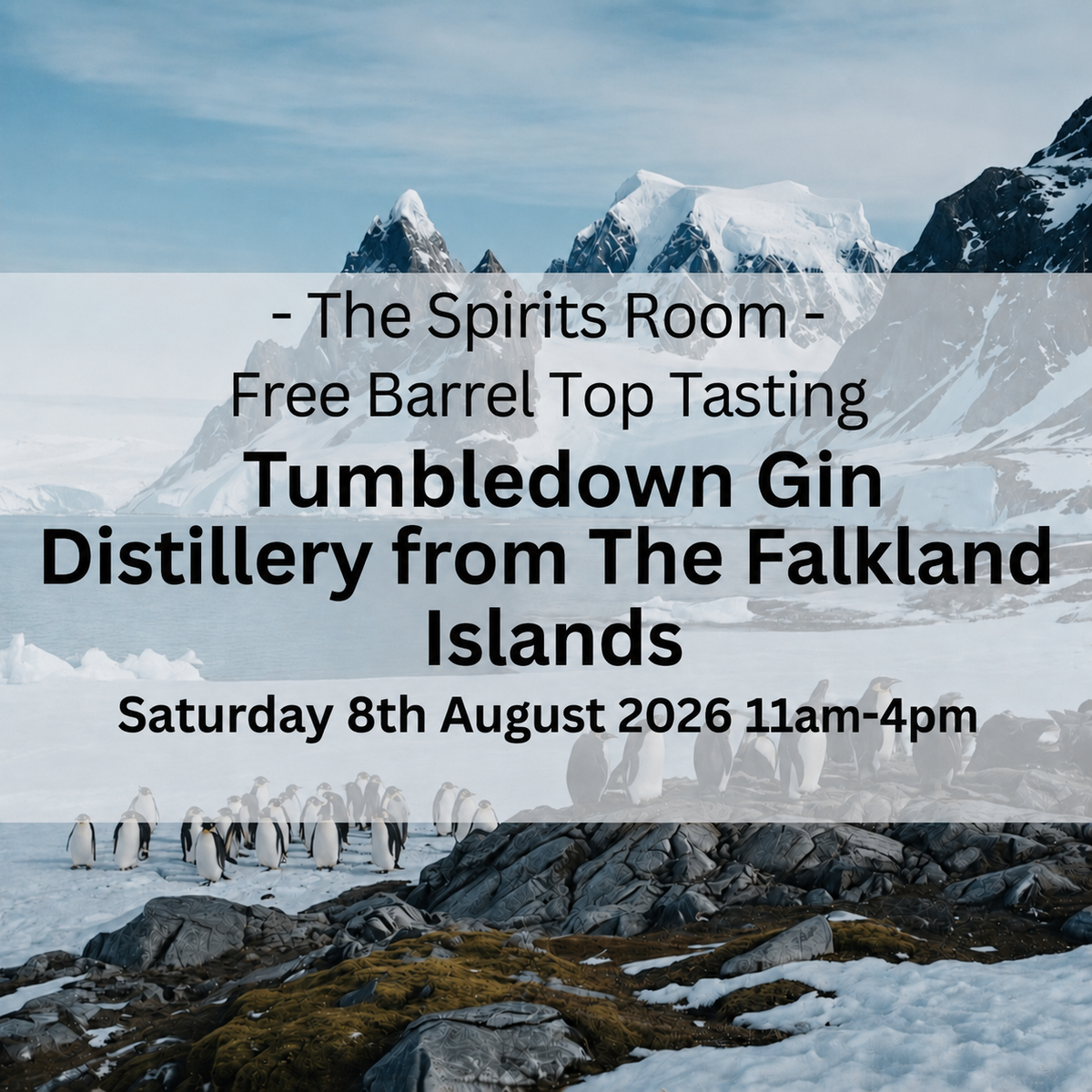 Barrel-Top Gin Tasting with Tumbeldown Distillery from The Falkland Islands - Saturday 8th August 2026