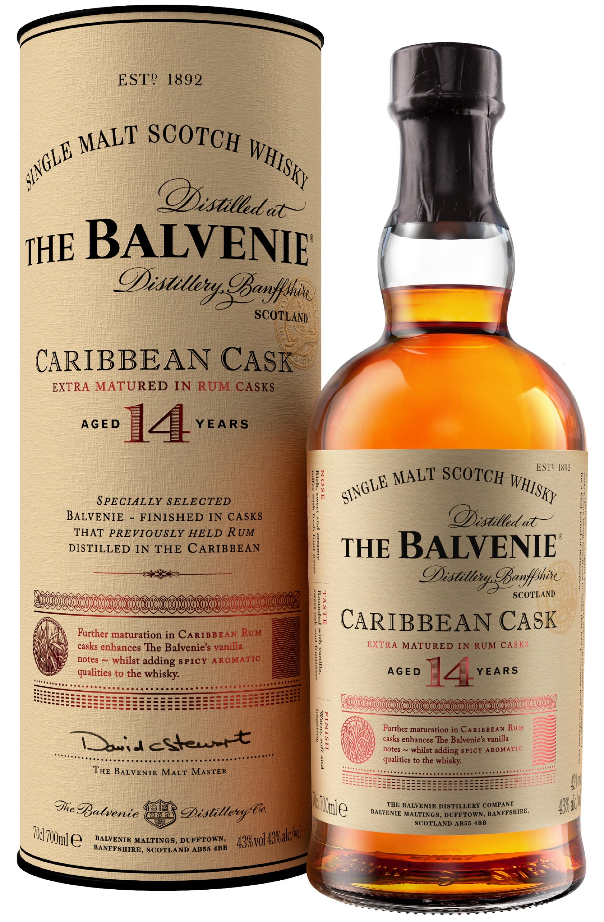 Bottle of Balvenie 14-Year-Old Caribbean Cask Single Malt Scotch Whisky, 43% - The Spirits Room