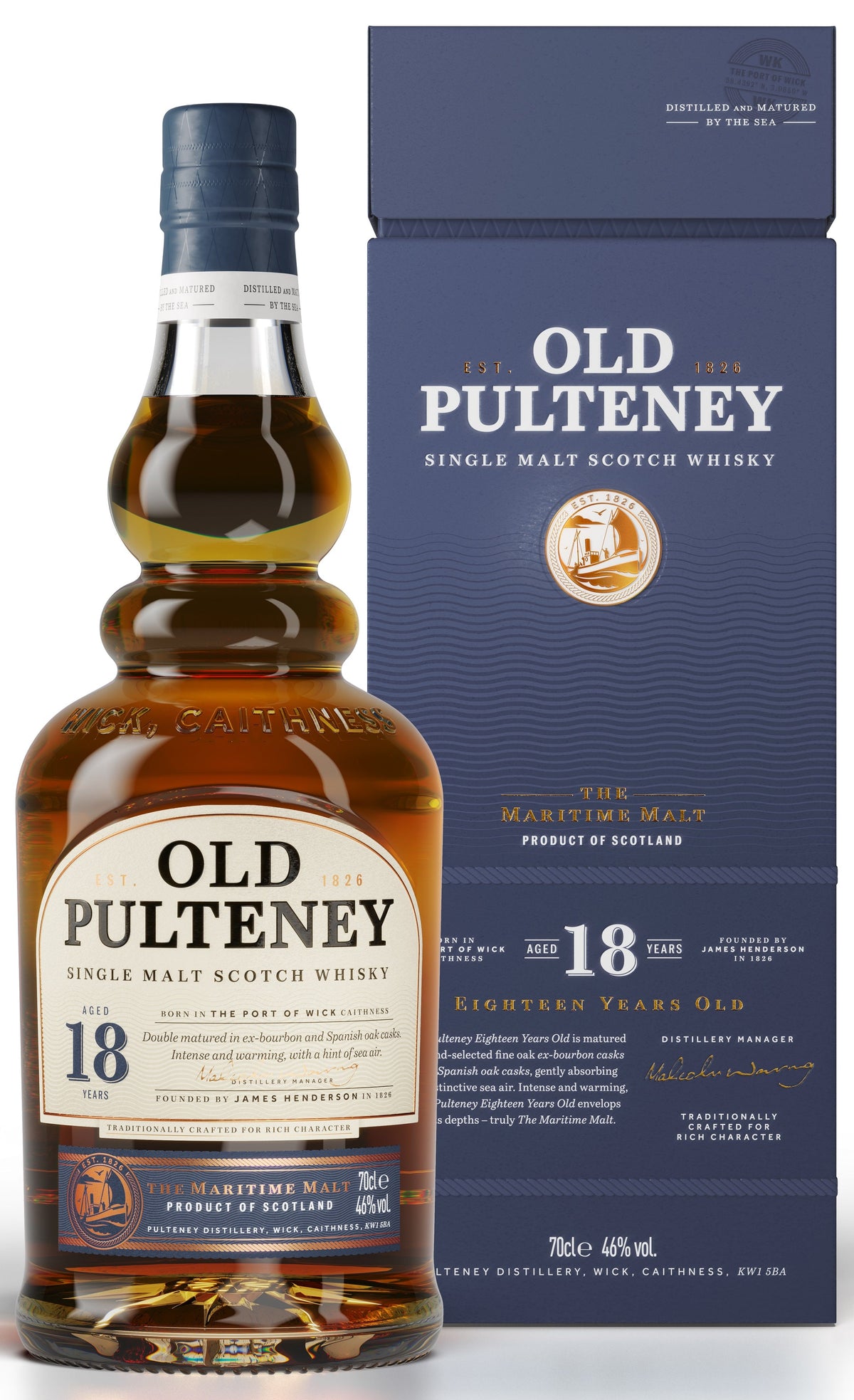 Bottle of Old Pulteney 18-Year-Old Single Malt Scotch Whisky, 46% - The Spirits Room