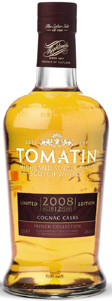 Bottle of Tomatin 12-Year-Old 2008 Cognac Cask Finish - French Collection, 46% - The Spirits Room